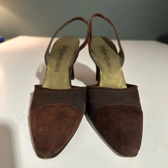 Yves Saint Laurent Brown Slingback Pumps Sz 9M - Picture 2 of 16